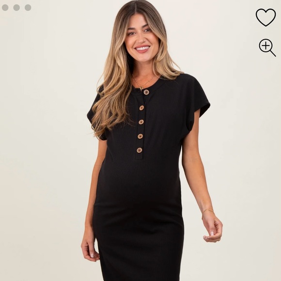 Black Ribbed Button-Down Midi Dress - Picture 1 of 3